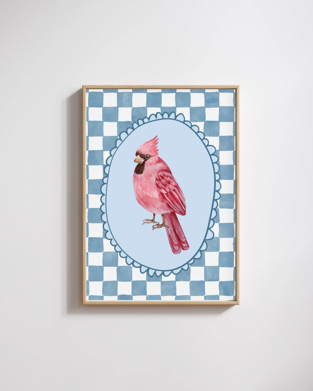 Poster zanglijster blauw geblokt