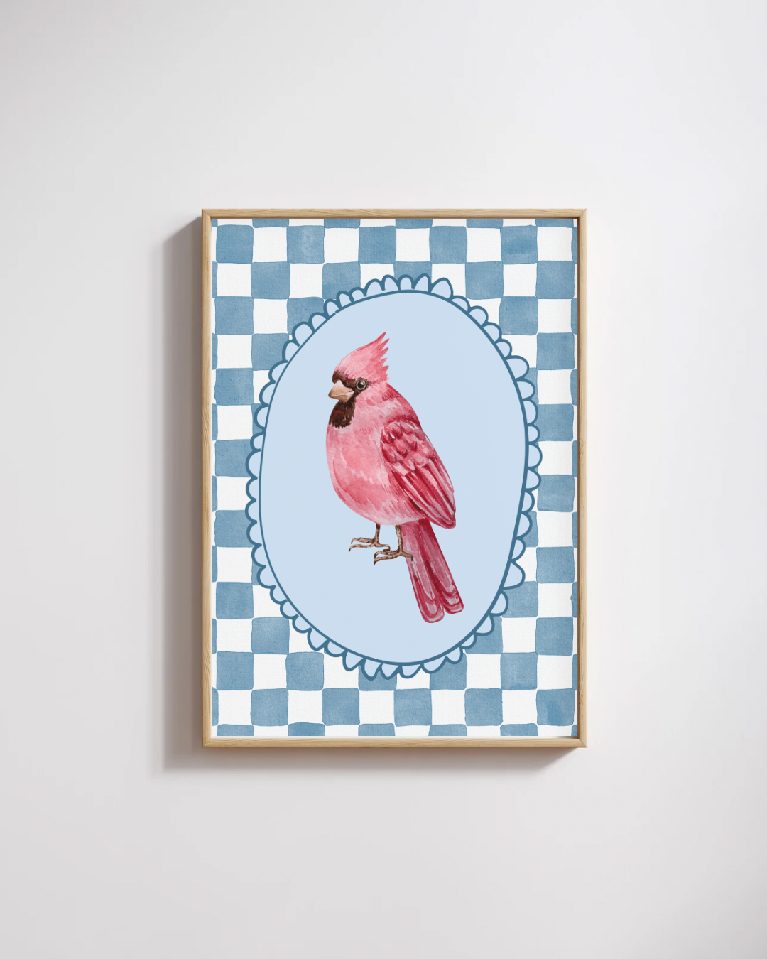 Poster zanglijster blauw geblokt