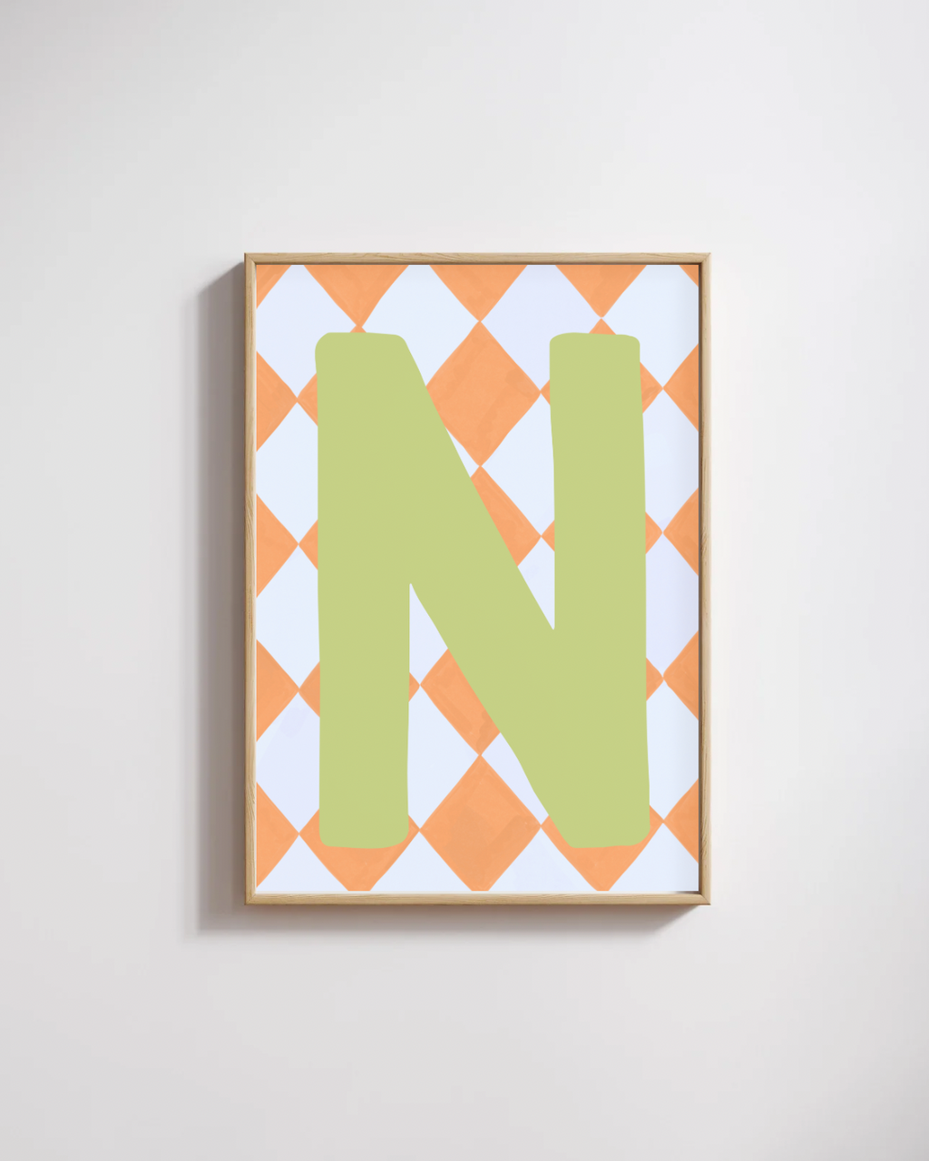 Letterposter oranje ruit groene letter