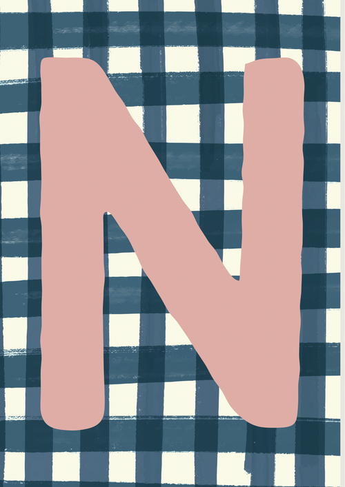Letterposter blauwe ruit paarse letter