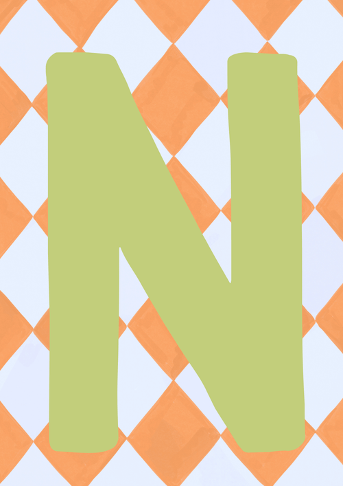 Letterposter oranje ruit groene letter