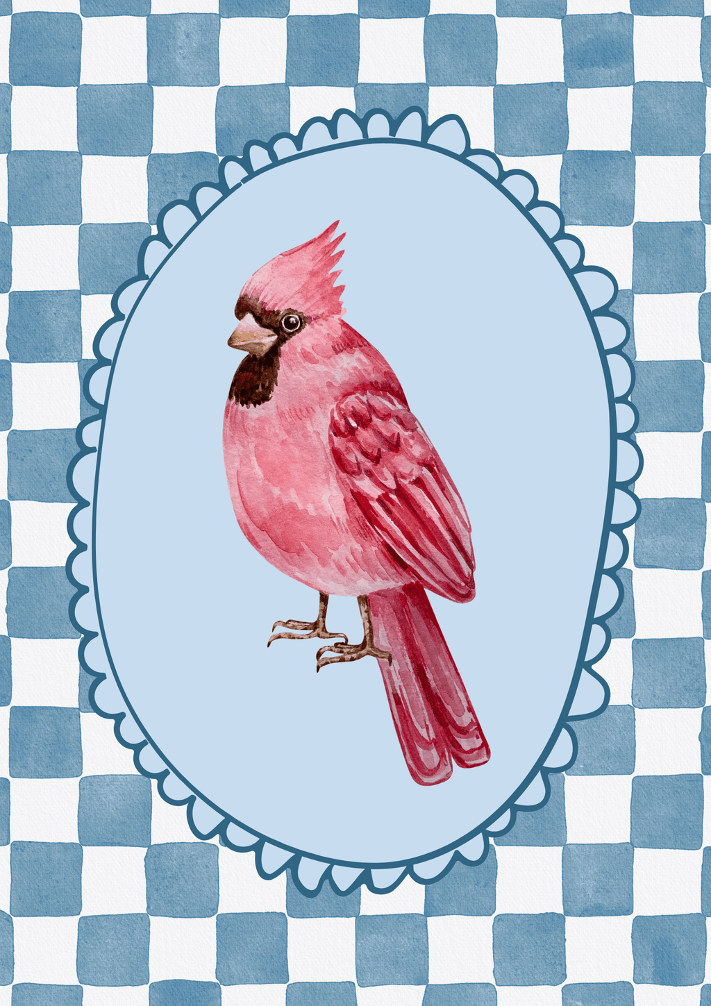 Poster zanglijster blauw geblokt