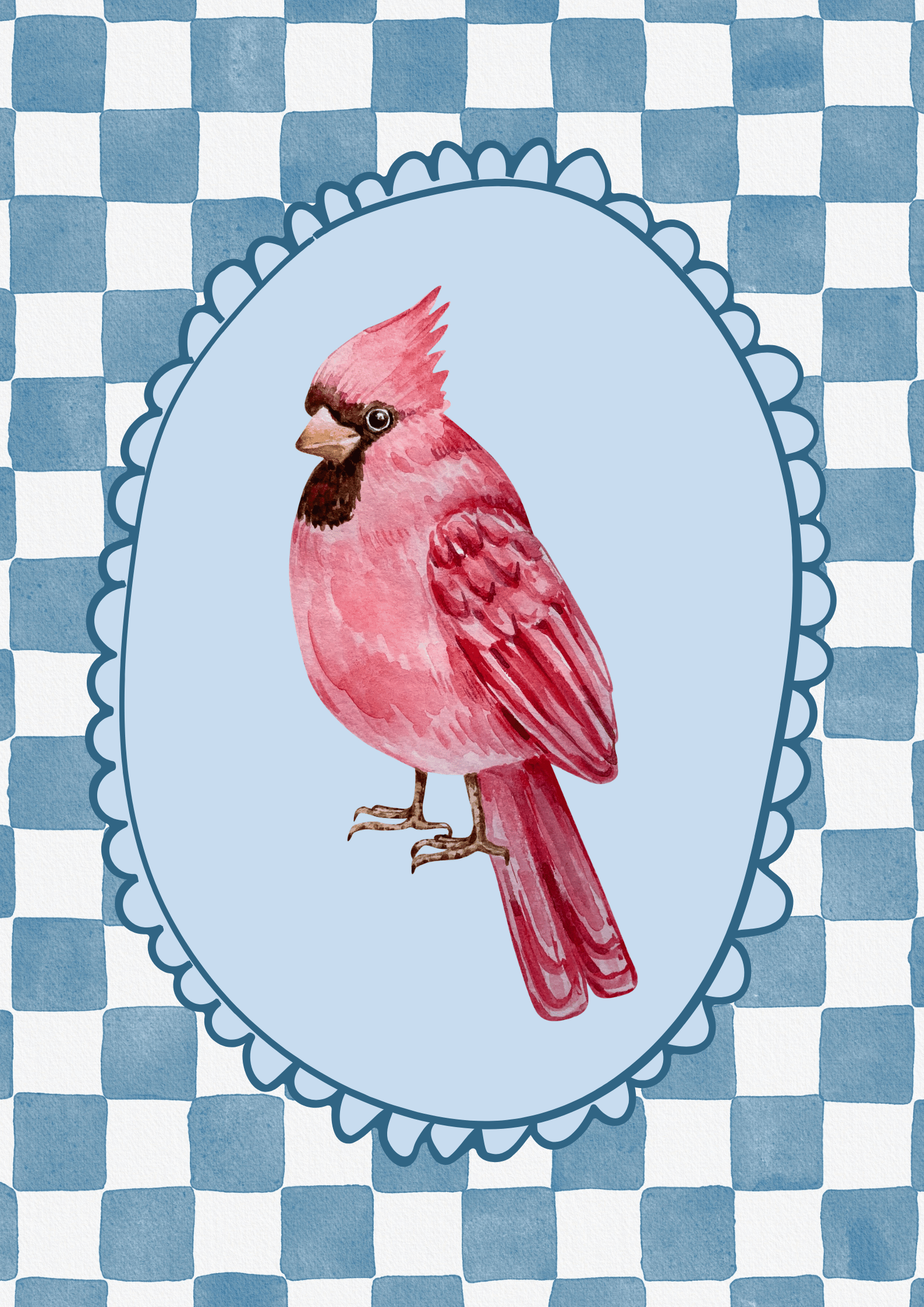 Poster zanglijster blauw geblokt
